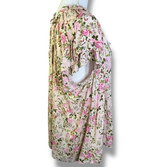 Rose & Olive Top Flutter Sleeve V Neck Top Tassel Slip Over Cream Pink 2X NEW - Picture 11 of 16